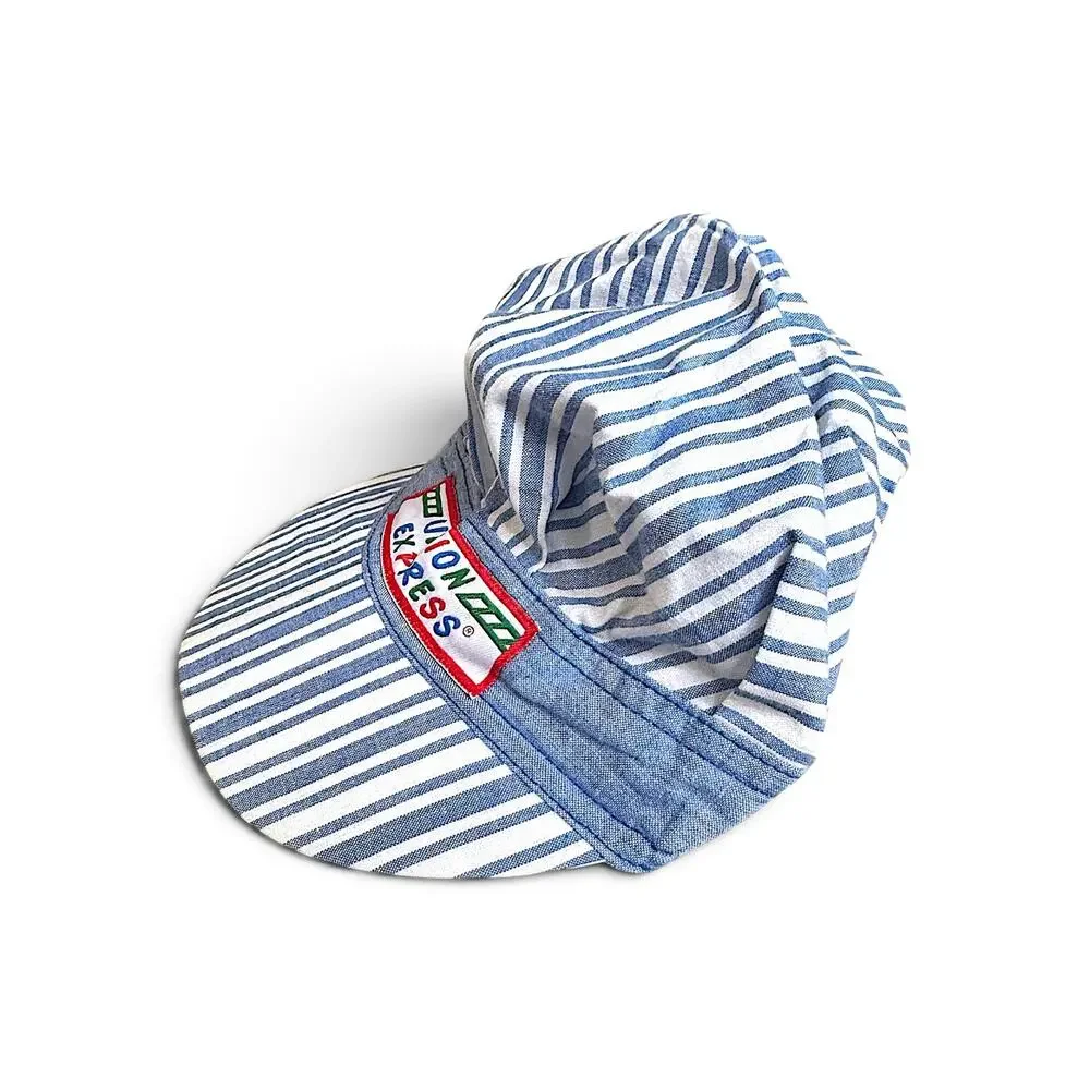 Vintage Union Express Railroad Engineer Cap Toddler 4 Blue White Stripe